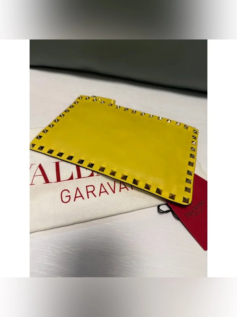 Valentino Garavani Yellow Rockstud Leather Clutch